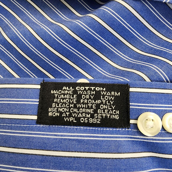 Jos A Bank Traveler's Collection 100% Cotton Blue Stripe Button Down Men 17.5-36 - Picture 2 of 5